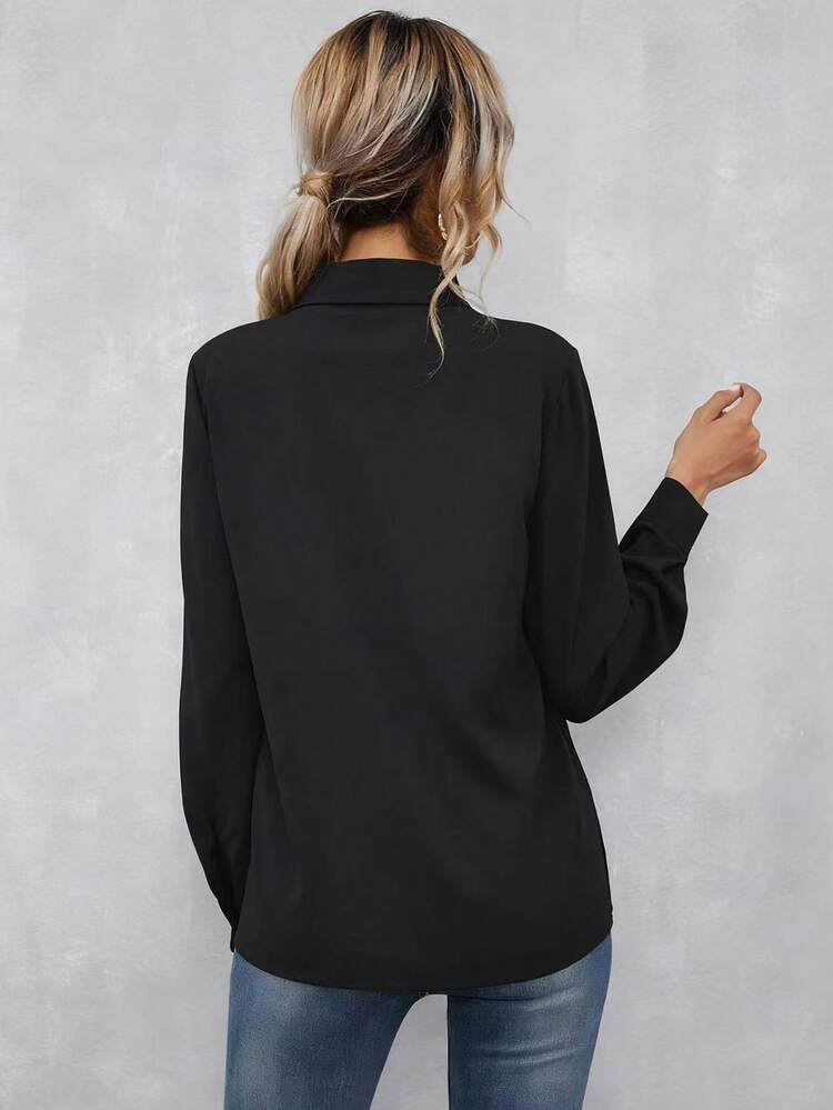 Ruffle Trim Button Up Shirt Fall Cloth For Women