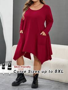SHEIN CURVE+ بنطلون ضيق مزين بقطعة شيفون وفيونكة، ملابس نسائية جوثية/هالوين بتصميم زهرة ثلاثية الأبعاد، مقاسات كبيرة - عنابي اللون - مشاهدة 10