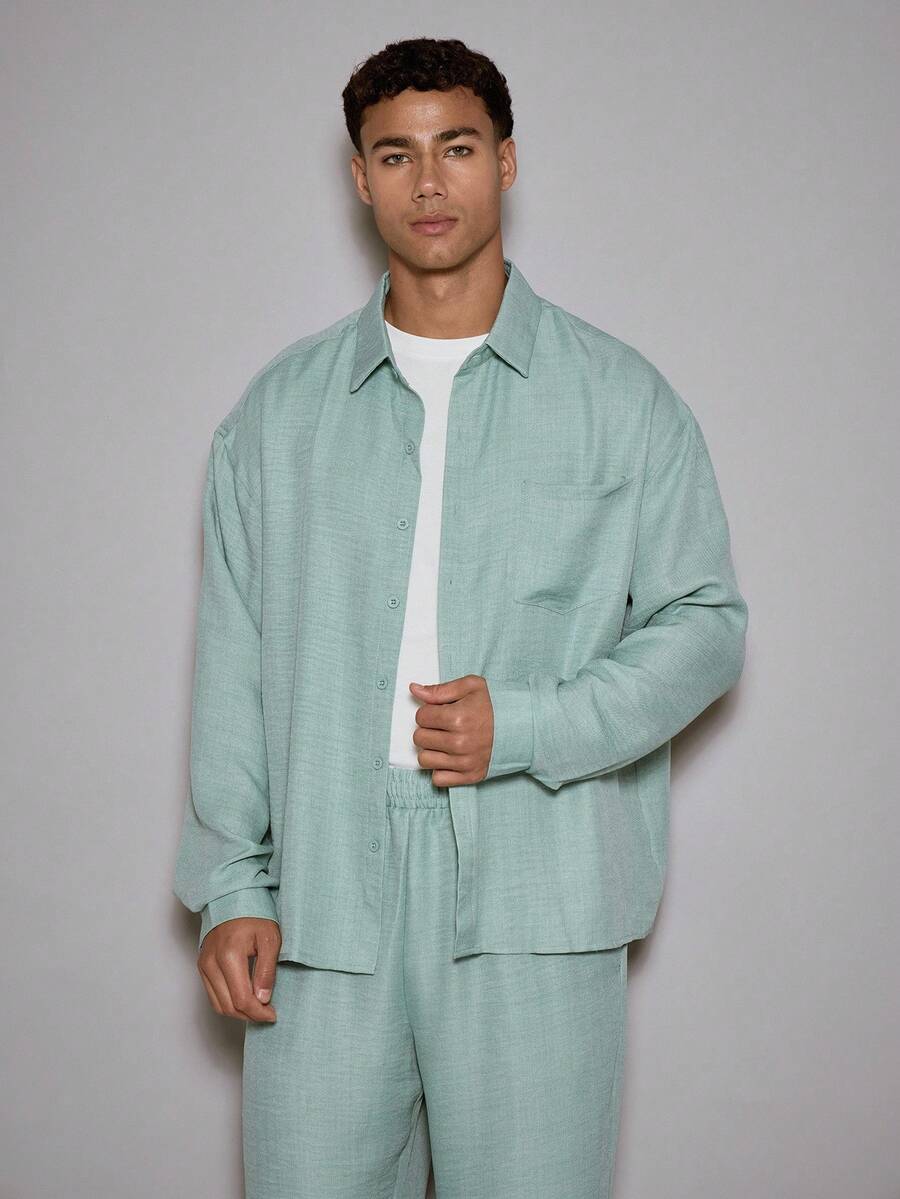 Musero Oversized Long Sleeved Linen Shirt Only Spring Summer Vacation Easter - Mint Green - View 1