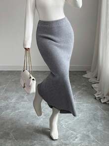 Elenzga Fashionable & Versatile Fitted Mermaid Hem Sweater Skirt For Women, Autumn/Winter