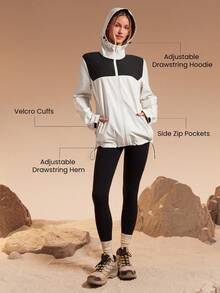 GLOWMODE Chill Chaser Water-Resistant Colorblock Adjustable Hood Hem Cuffs Windbreaker Jacket  Outdoor Hiking Jogging Daily Active Wear Spring Summer - Black and White - View 3