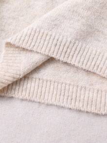 SHEIN Playful Pals Young Girl' Oatmeal Hand-Knitted Chunky Sweater, Crew Neck, Autumn/Winter, Fashionable & Elegant Ruffle Cuff & Hem Details Fall