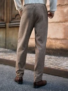 HIMLAND Men's Plaid Casual Pants For Commuting, Autumn/Winter Plaid Pants High Waisted Pants Brown Dress Pants Suit Pants