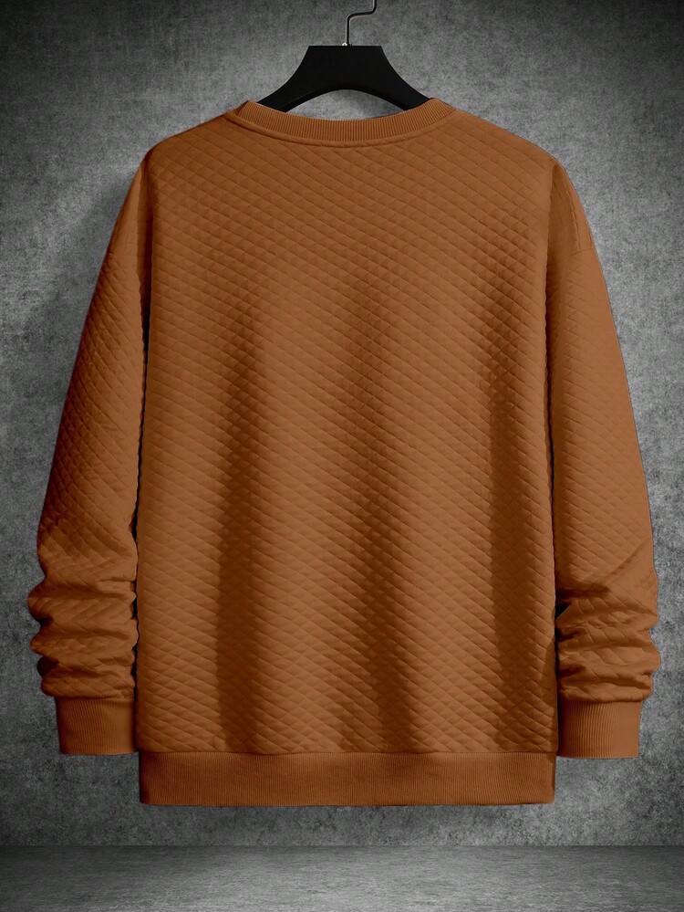 Manfinity Homme 男士纯色圆领长袖休闲宽松运动衫，秋冬 - 棕色 - 查看 2