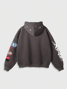 ROMWE MEN Street Life Men Loose Cropped Sweatshirt With Shiny Sequin Decor, Streetwear, Fall - Grey - View 2