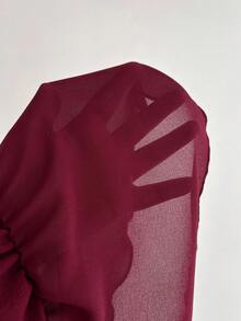 Elamini Women's Off-Shoulder Ruffle Mesh Patchwork Long Sleeve Women Blouse - Burgundy - View 7