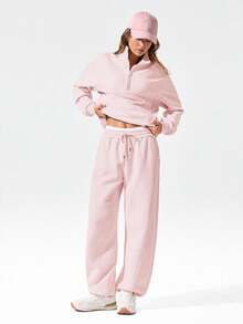 GLOWMODE 日常羊毛寒冷季节柔软轻盈保暖寒冷平衡臀部曲线可调节抽绳下摆腰部侧袋阔腿慢跑裤秋冬户外日常休闲 - 藕粉色 - 查看 8