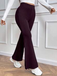 Zielony 女式休闲日常百搭紧身保暖内衬高腰喇叭裤，黑色，冬季 - 中紫紅色 - 查看 5