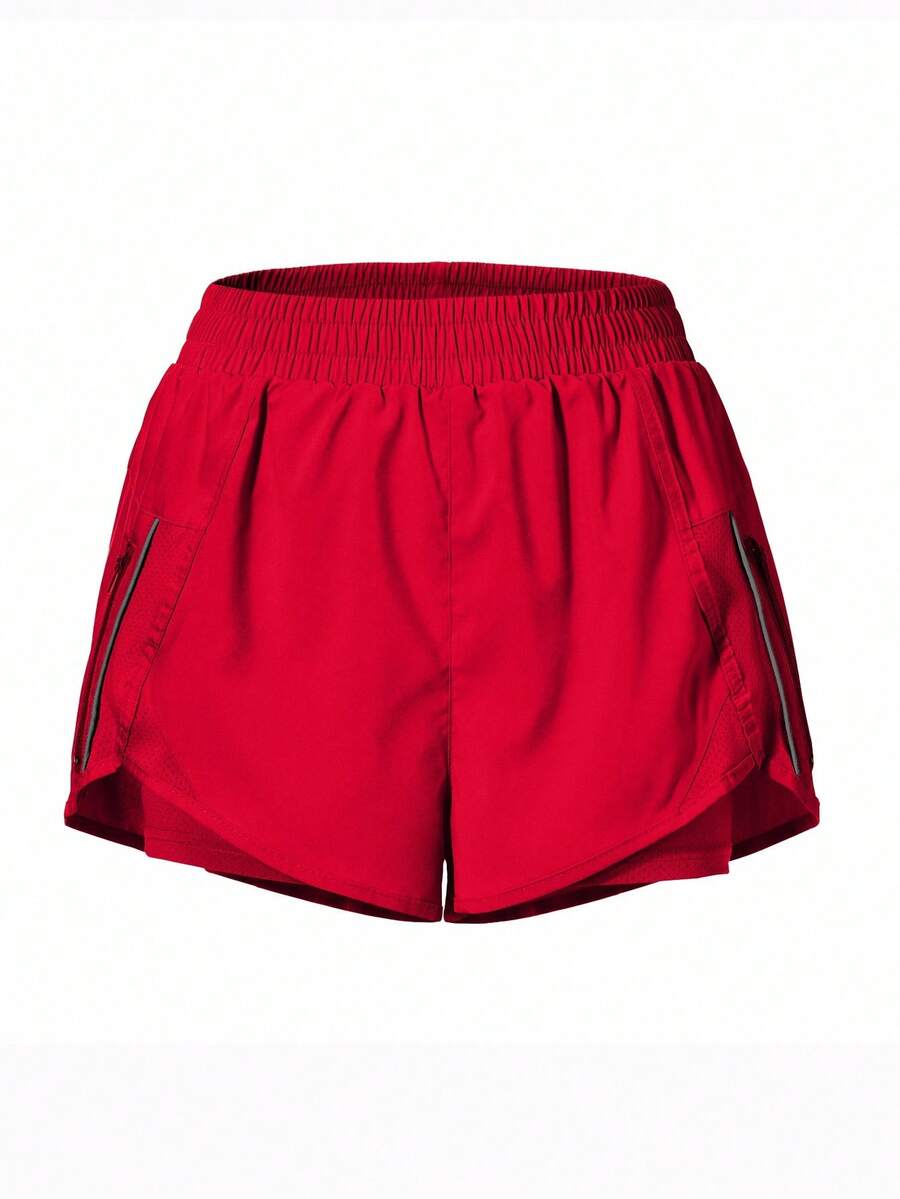 Eassivo Eassivo Women's Elastic Waist Zipper Pocket Loose Casual Shorts - Burgundy - View 1