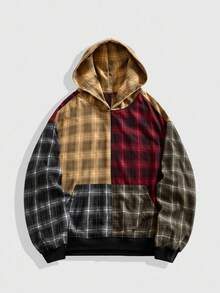 ROMWE MEN Street Life Men's Prep Plaid Loose Hooded Overcoat, Retro Street Style, Fall/Winter - Multicolor - View 1