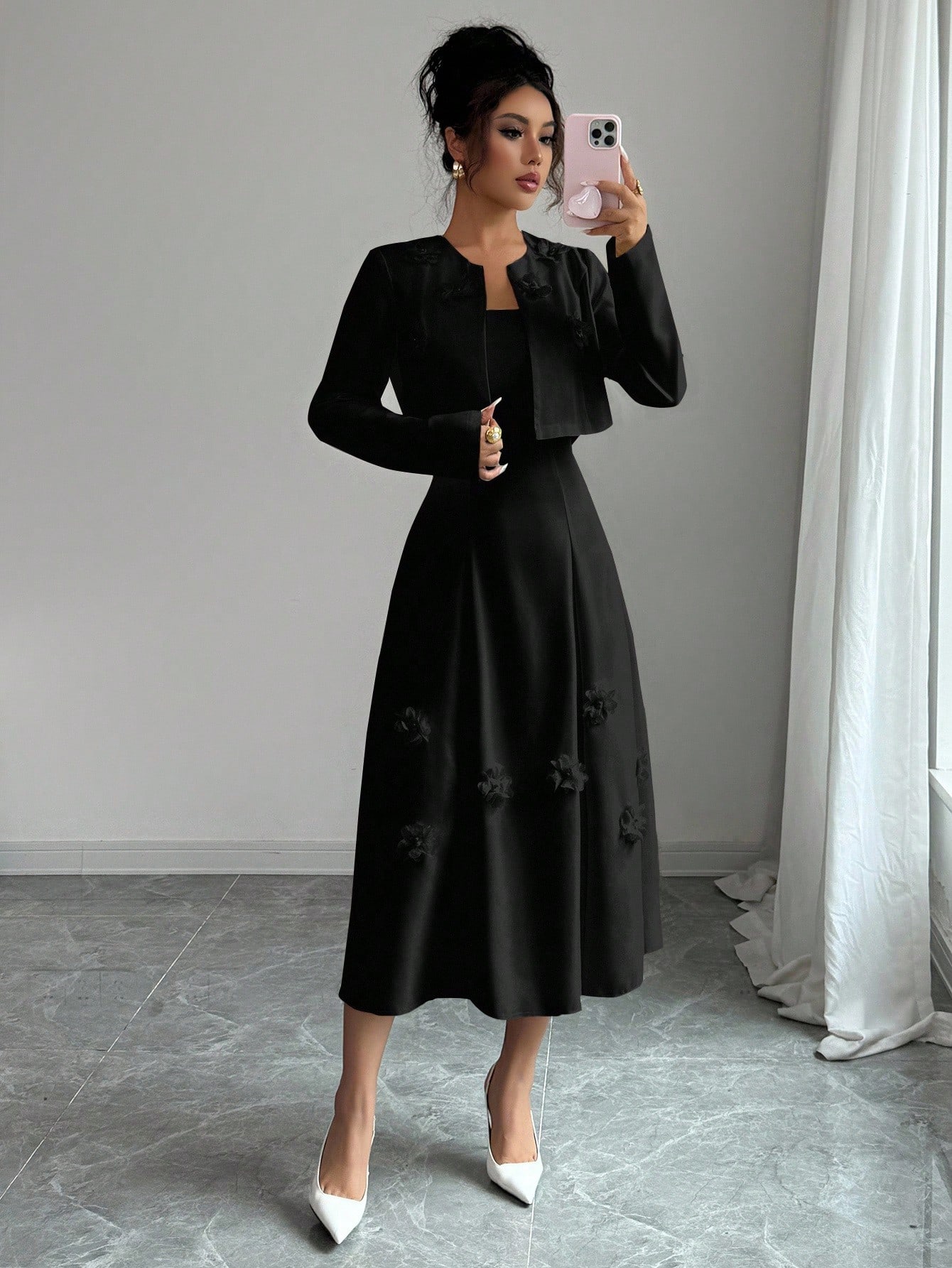 Modelyn جاكيت قصير مزين بالزهور بدون أكمام للنساء،...