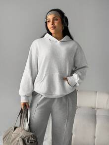 Rhythm Era Sudadera holgada con capucha, bolsillo y forro térmico para mujer de talla grande, para correr, tenis, uso diario, otoño/invierno - Gris Claro - Ver 4