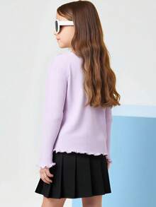 SHEIN Tween Girl Basic Casual Knit Butterfly Patch Stretchy Long Sleeve T-Shirt, New Autumn Collection - Mauve Purple - View 7