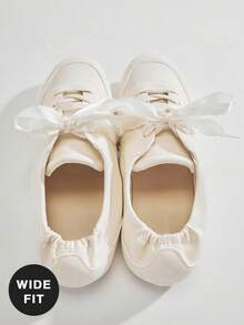 Solezae 女式宽版薄底系带芭蕾运动鞋——轻松融合街头时尚与芭蕾舞优雅 - 白色 - 查看 6