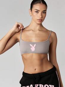 Missguided x Playboy MISSGUIDED Schmeichelhaftes Bustier-Top mit Rundhalsausschnitt, Festival-Club-Party-Sommer-Mode, dehnbar, figurbetonter Passform, verstellbare Träger
