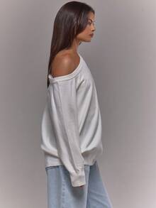 MUSERA Loose Fit Asymmetrical Neck Sweatshirt Casual Occasion Sexy Going Out Night Out Winter Cute Date Night Cosy Evening - Apricot - View 4