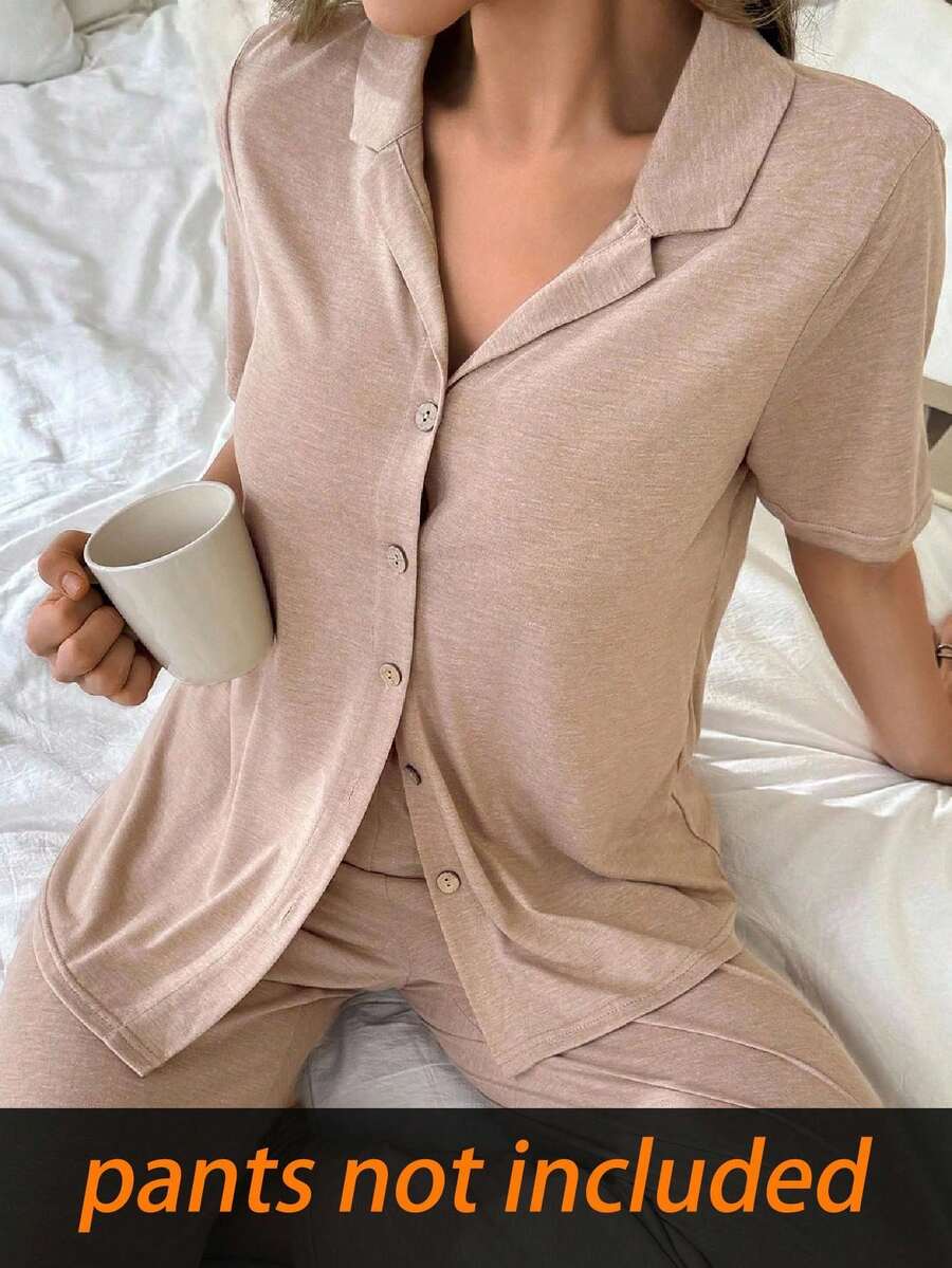 SHEIN Soft Knit Floral Gauze French Unisex Cardigan, Button-Up Casual Loungewear Top - Camel - View 1