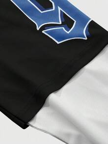 ROMWE MEN Prep 男士休闲 V 领 97 图案印花网眼 T 恤，适合秋季 - 彩色 - 查看 4