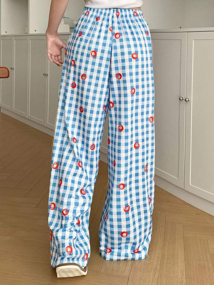 Plaid Print Loose Women Pajama Bottoms, For Fall