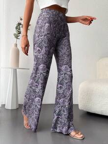SHEIN Cottnline Paisley Print Wide Leg Pants - Multicolor - View 4