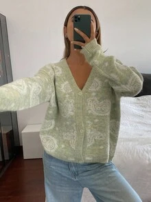 Livesso Women's Autumn Cashew Flower Ombre Cardigan