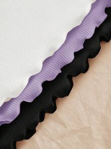 SHEIN LMoss Kids LMoss 3pcs/Set Baby Girls' Cute Knitted Heart Pattern Ruffled Hem Tops, Autumn/Winter - Multicolor - View 4