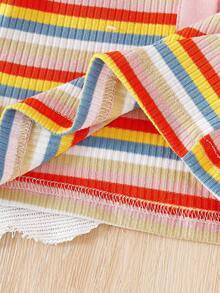 SHEIN 女婴时尚彩色条纹 Polo 领无袖上衣，春夏 - 彩色 - 查看 5