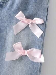 SHEIN 女童春秋长袖蝴蝶结卫衣和喇叭牛仔裤套装 - 粉色 - 查看 7