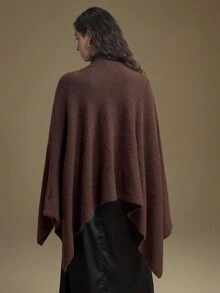 Ontre 羊毛材质 2025 新款休闲宽松圆领羊毛混纺斗篷毛衣，柔软舒适，适合商务、通勤和休闲，秋季服饰现代都市休闲时尚商务休闲女装办公室装低调老款风格轻松气质高端都市通勤高品质机场女装高端材质高端优雅复古巡航服装羊毛斗篷斗篷上衣棕色斗篷女装斗篷街头风格精致简约酷炫秋季棕色毛衣 - 棕色 - 查看 2