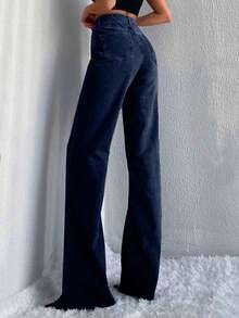 SHEIN Tall Jeans a vita alta in cotone 100%, gamba ampia con orlo grezzo, per taglie TALL