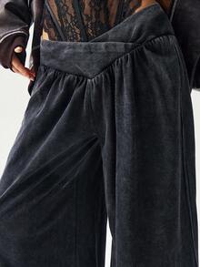 Bohemela Women's Casual Solid Color Knit Loose Wide-Leg Washed Sweatpants