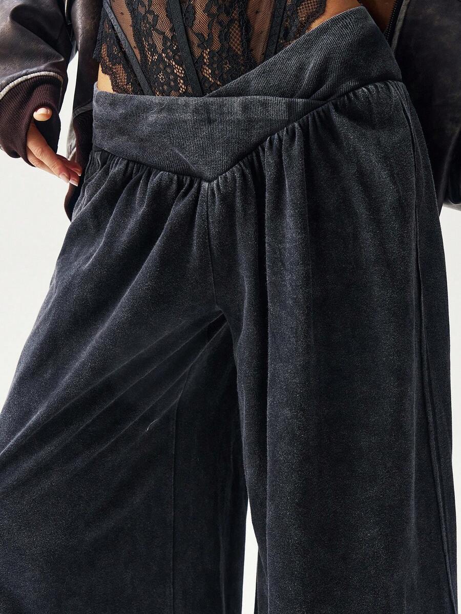 Bohemela Women's Casual Solid Color Knit Loose Wide-Leg Washed Sweatpants