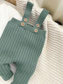 SHEIN 新生女婴可爱百搭针织围兜、杏色上衣和帽子套装 - 薄荷綠 - 查看 6