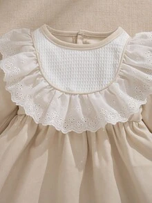 Souflis 2025秋冬新款优雅法式复古风米色长袖连衣裙，适合外出、上学、聚会、派对等场合，女宝宝连衣裙 - 米色 - 查看 7