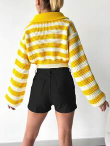 EURMUSE Quý cô In sọc Tay áo chuông Áo len Mở - Nhiều màu - Xem 2