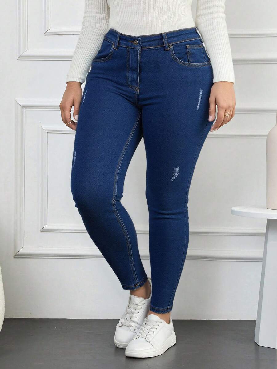 RueChic Plus Storlek Hög Midja 
Bodycon - Babyblå - Visa 1