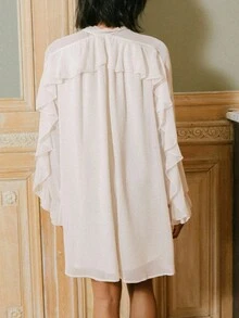 SHEIN Unity Double Layer Oversized Chiffon Ruffle Detail Boho Smock Dress Vacation Dress Old Money Style Dress - Apricot - View 5