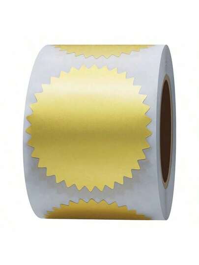 250pcs/Roll, Golden/Silvery,Label Sticker - , 2-Inch Round Gold Leaf Sticker Metal Seal, Suitable For Packaging, Wedding Envelopes, Graduation Certificates, Certificate Wafer Seals, With Serrated Edge,School Supplies,Back To School