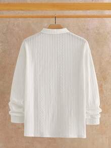 Manfinity NXTstreet 男士休闲提花针织拉链领长袖弹力 Polo 衫 - 白色 - 查看 3