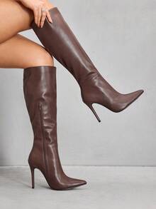 CUCCOO SZL Women's Fashion Pointed Toe Knee-High Boots, Minimalist & Versatile For Commuting - Brown - View 4