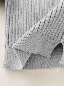 SHEIN Conjunto de 2 piezas de suéter de punto con lazo marrón lindo y pantalones acampanados para bebé niña, otoño/invierno