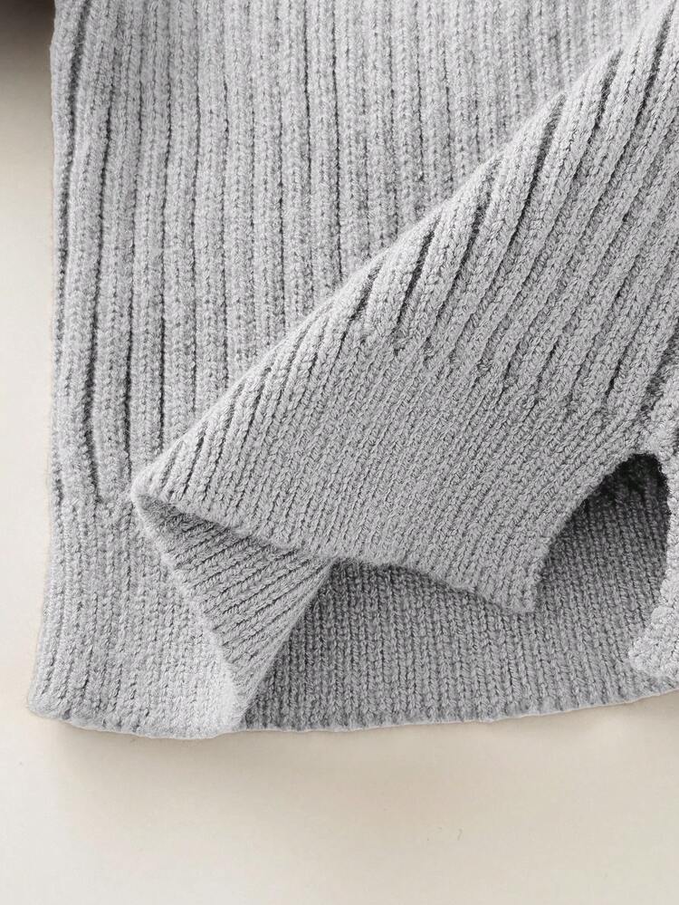 SHEIN 2pcs Baby Girl Cute Brown Bow Knit Sweater & Flare Pants Set, Autumn/Winter - Grey - View 7