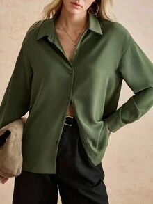 Écloséra Classic Front Button Long Sleeve Casual Shirt - Dark Green - View 6