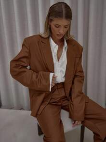 MUSERA Extreme Oversized Faux Pocket Detail Blazer Only Streetwear Classy Casual Sexy Going Out Fall Autumn Toffee Spring - Mocha Brown - View 1