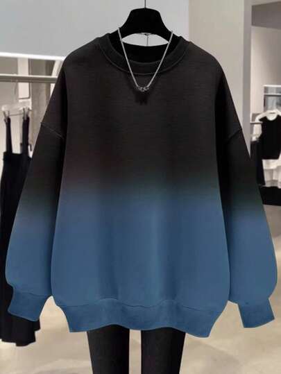 EMERY ROSE 新品畅销渐变色常规版型女式加大码圆领运动衫