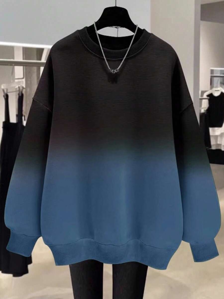 EMERY ROSE 新品畅销渐变色常规版型女式加大码圆领运动衫 - 霧霾藍 - 查看 1