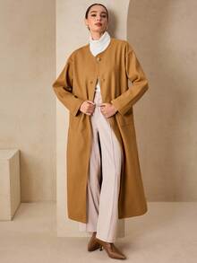 Graceveil Elegant Dropped Shoulder Overcoat With Scarf, Fashion & Chic For Autumn/Winter Wrap Coat Long Coat Women Outerwear Long Coats For Women Overcoat - Khaki - View 5