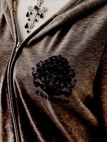 Sunspun 复古朋克 Y2K 女式印花夹克、卫衣 - 咖啡棕 - 查看 7