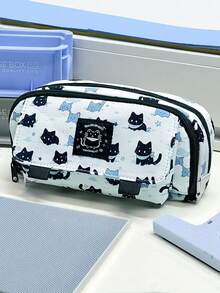 1 件三层雪猫图案铅笔盒，创意设计翻盖带隐藏扣铅笔盒，柔软涤纶材质水彩笔或马克笔收纳袋，美术生或学生美术用品铅笔盒，学校用品返校，返校，学校用品，铅笔袋，书包 - 彩色 - 查看 1