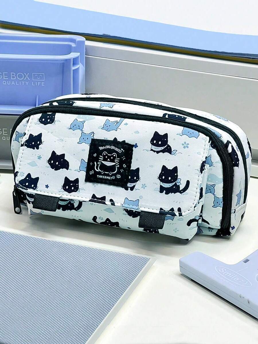 1 件三层雪猫图案铅笔盒，创意设计翻盖带隐藏扣铅笔盒，柔软涤纶材质水彩笔或马克笔收纳袋，美术生或学生美术用品铅笔盒，学校用品返校，返校，学校用品，铅笔袋，书包 - 彩色 - 查看 1